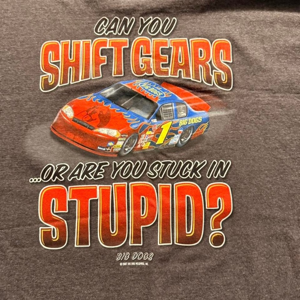 Big Dogs Racing Shirt XL Brown Can You Shift Gears Graphic Car Humor Tee